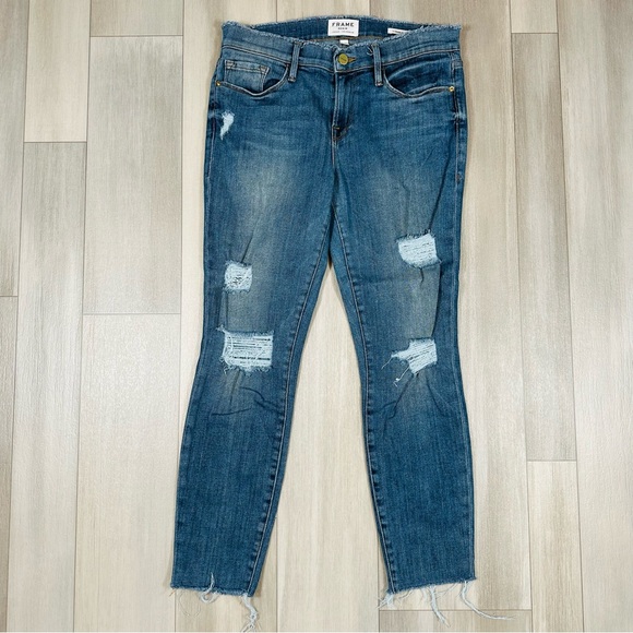 Frame Denim Women's Le Skinny de Jeanne Distressed Blue Jeans Size 28 - Picture 2 of 9
